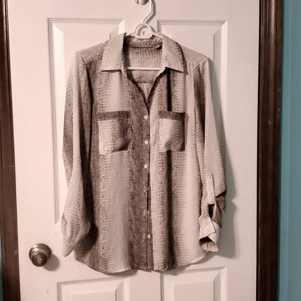 Valerie Stevens Size Small Brown Snakeskin Blouse shirt